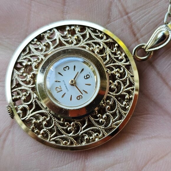 Vintage Caravelle Pocket Watch Gold Tone Watch Necklace Hand Winding Hand Watch - Picture 1 of 12